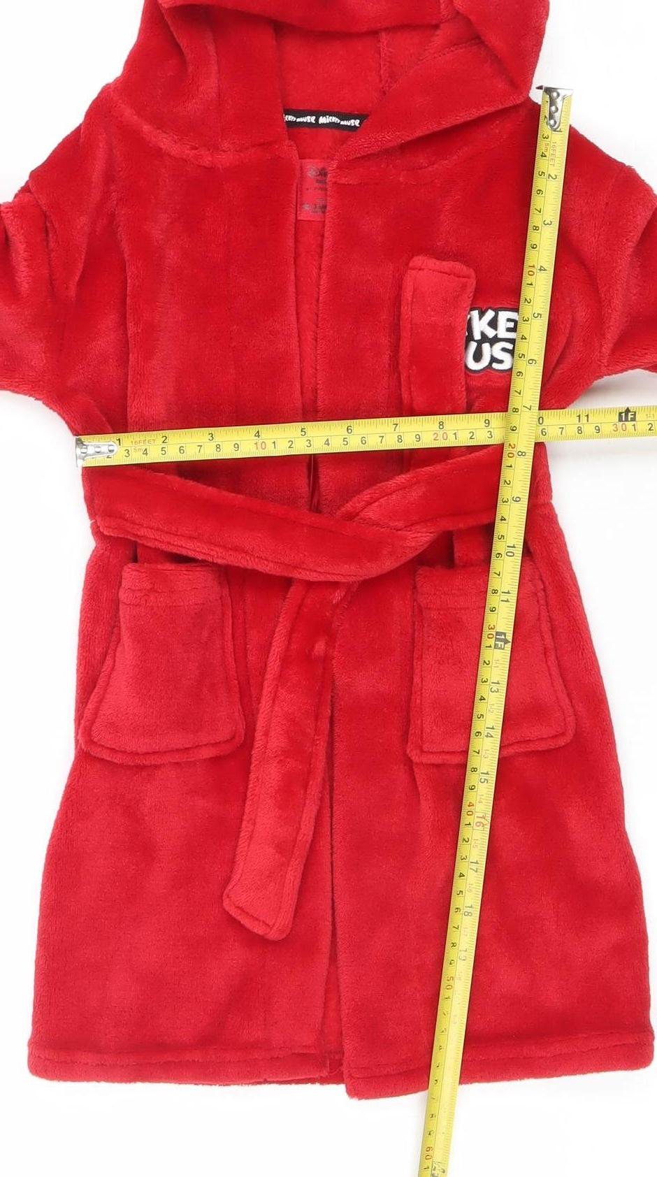 Disney Boys Red Mickey Mouse Fleece Hooded Robe 6 Years