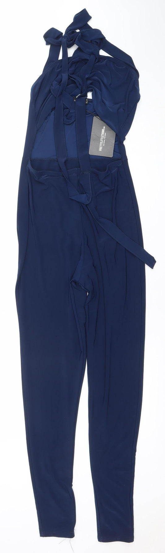 PrettyLittleThing Women Navy Blue Size 10 Strappy Jumpsuit Polyester Blend