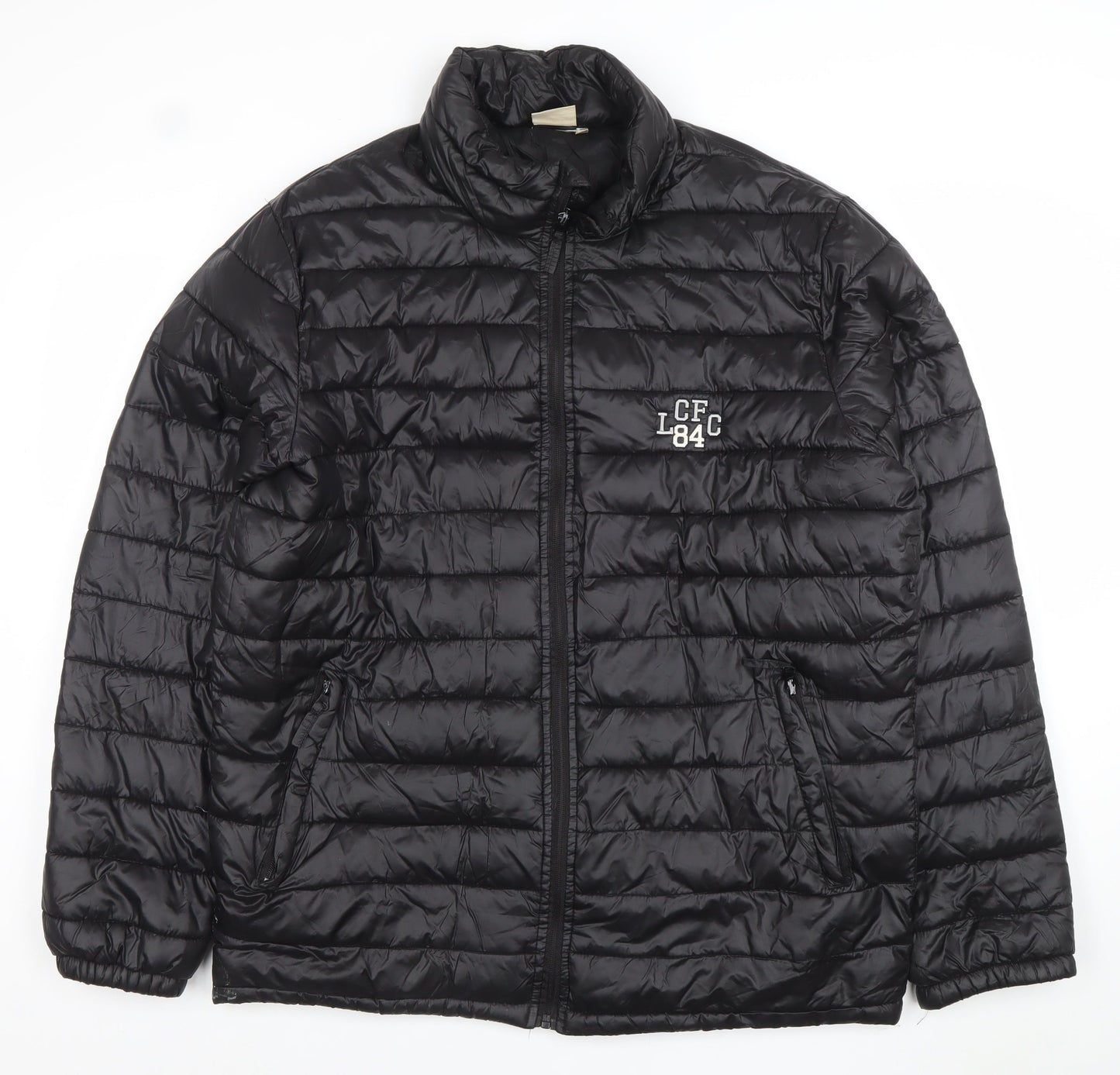 Leicester City FC Men's Black Puffer Jacket Size L Nylon Polyester