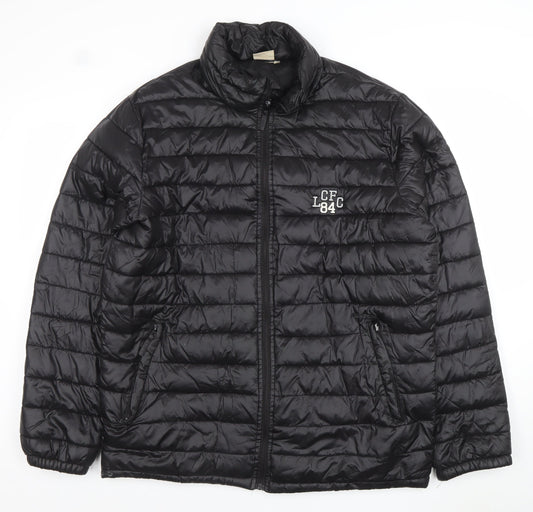 Leicester City FC Men's Black Puffer Jacket Size L Nylon Polyester
