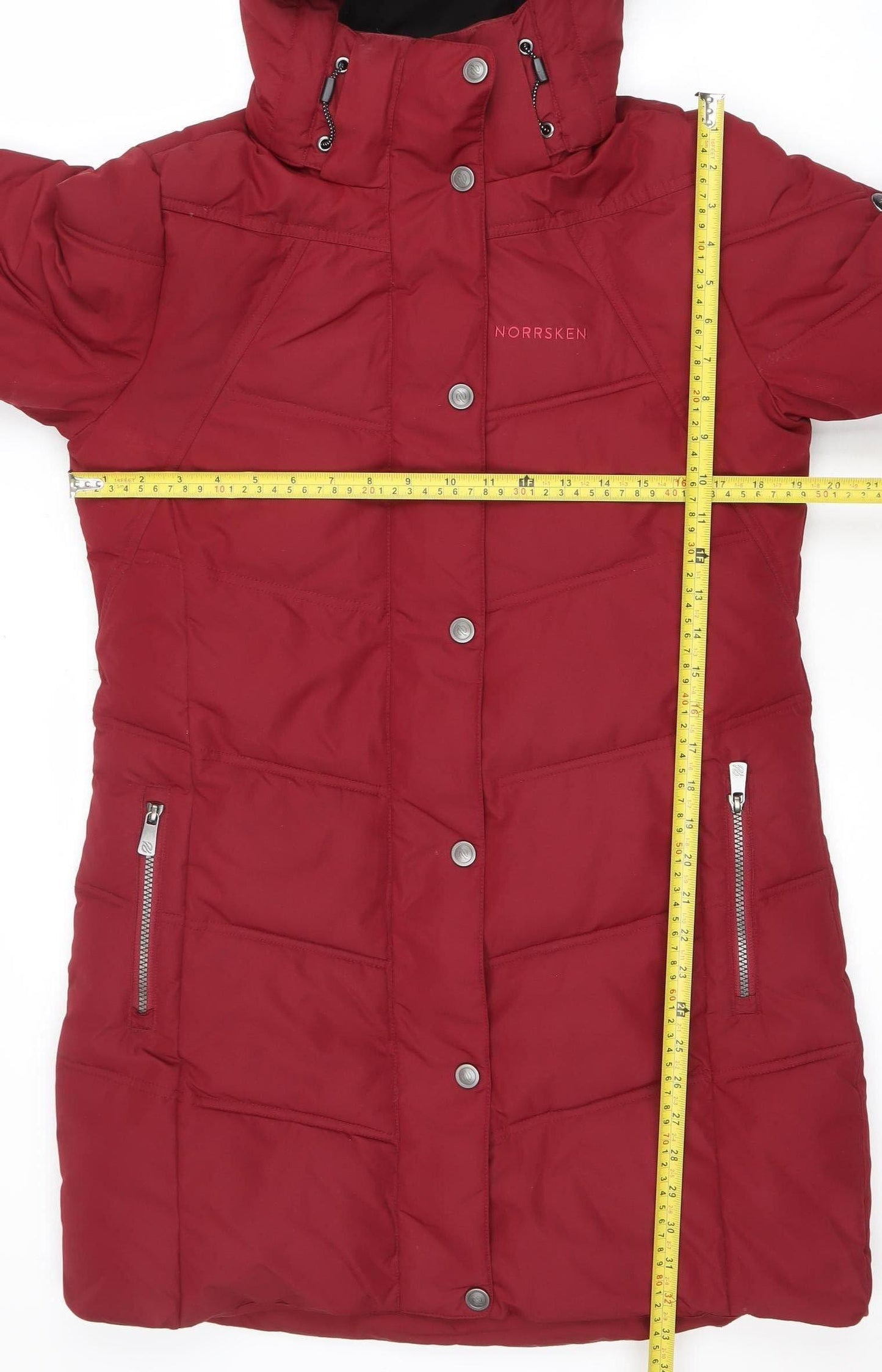 Norrsken Womens Red Long Hooded Puffer Coat Size 8