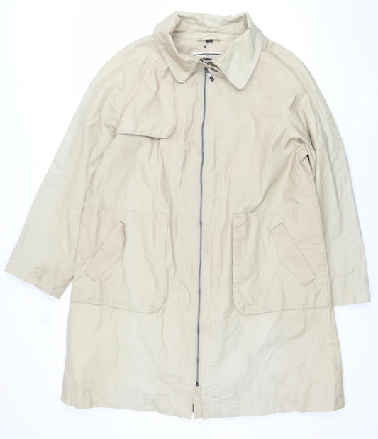 10 Seasons Women Beige Long Rain Coat M Full Zip Classic Style