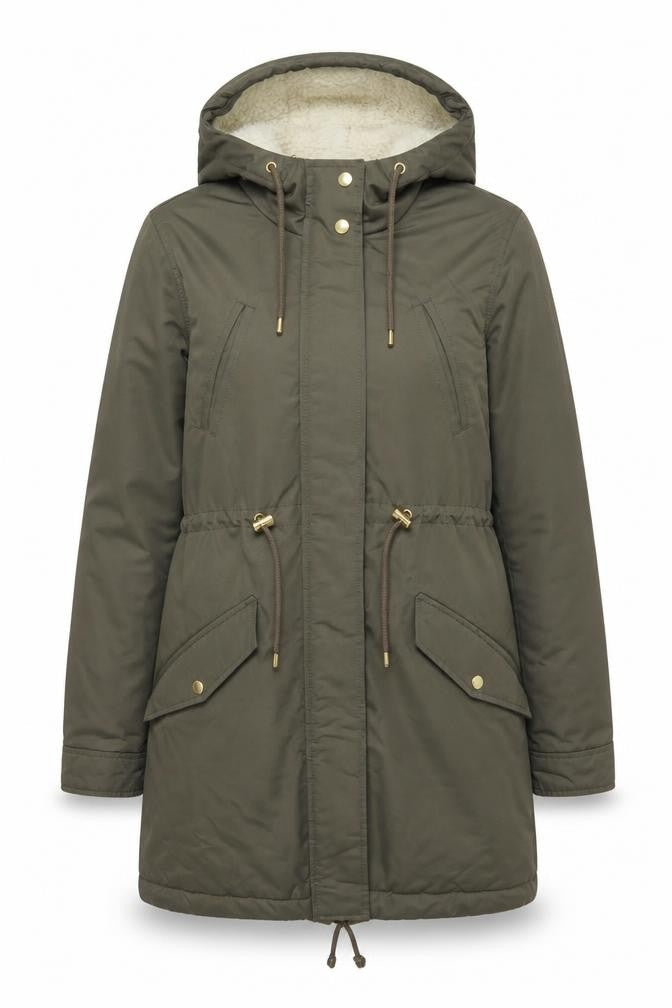 H&M Women's Green Hooded Parka Jacket XS Long Lined Drawstring