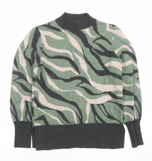 Marks and Spencer Women's Green Animal Print Mock Neck Jumper Size S