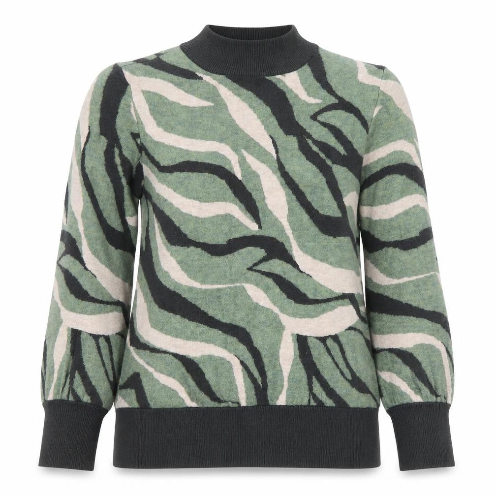 Marks & Spencer Women's Green Animal Print Mock Neck Jumper Size S