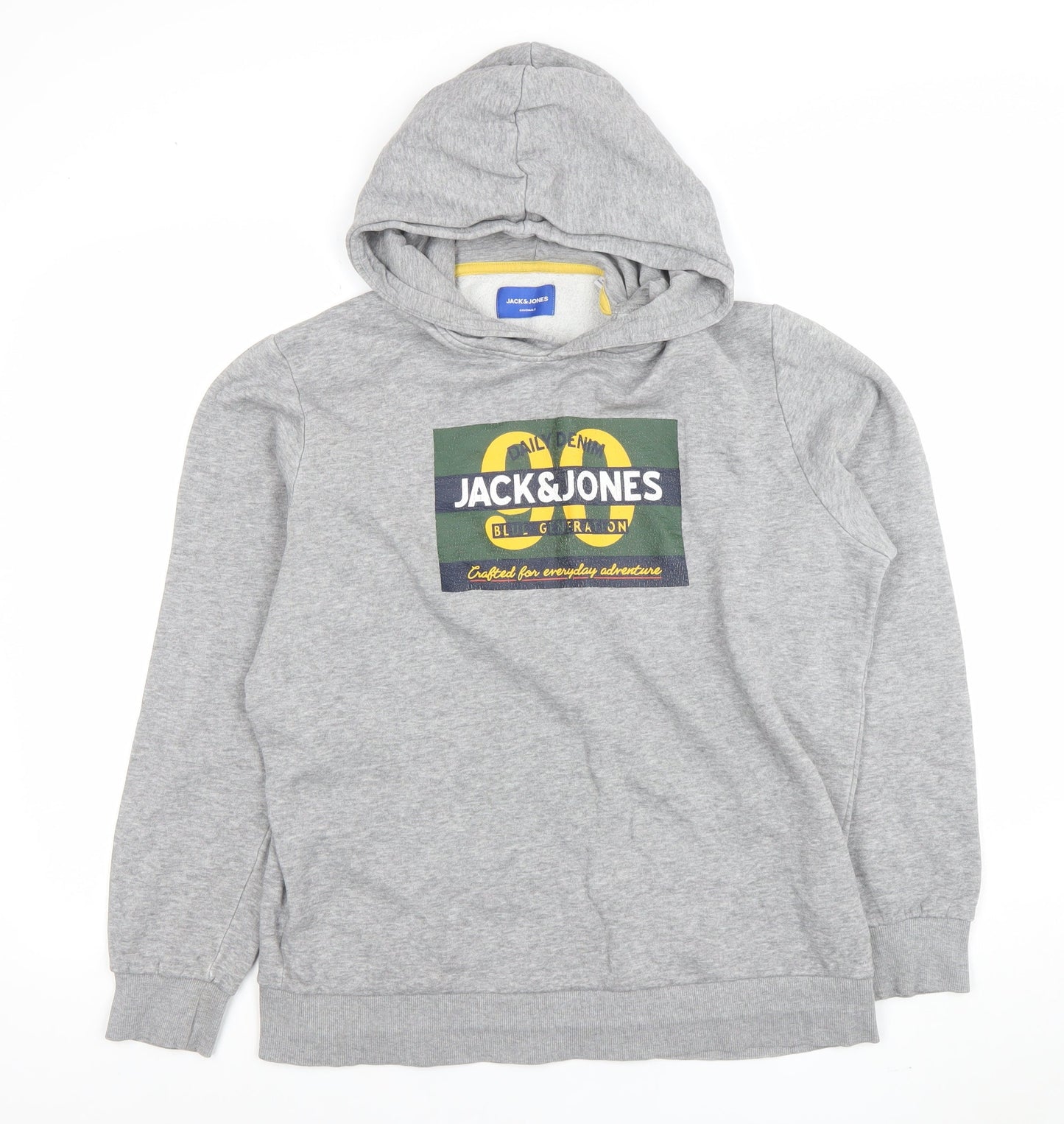 Jack & Jones Men's Grey Pullover Hoodie L Graphic Print Casual
