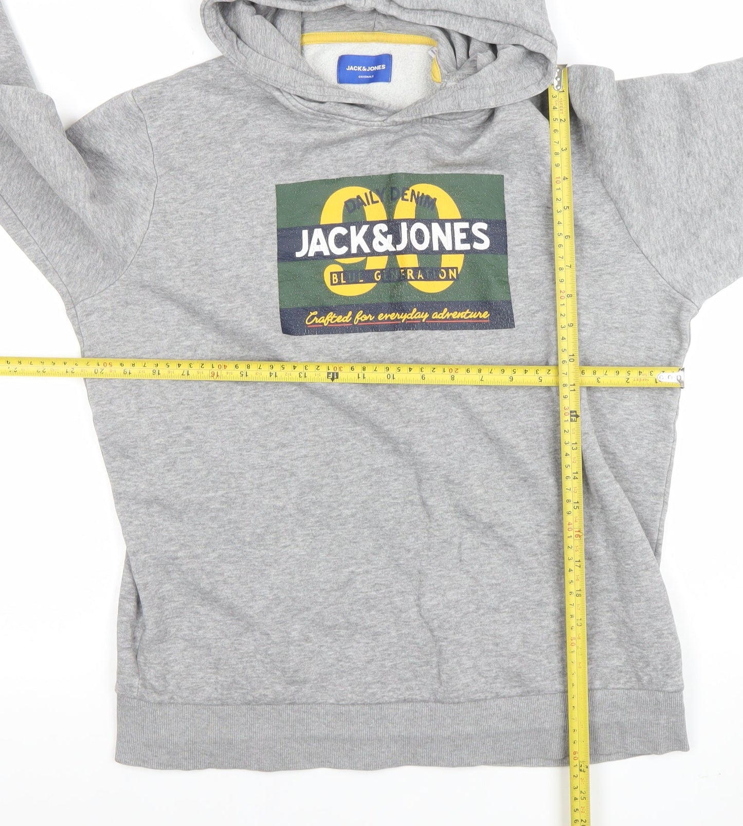 Jack & Jones Men's Grey Pullover Hoodie L Graphic Print Casual