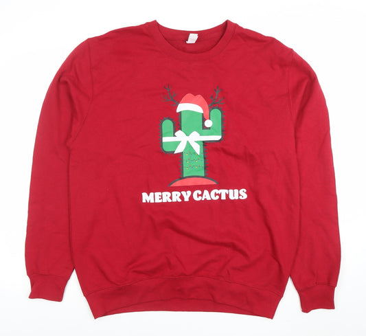 JustHoods Women Red Merry Cactus Cotton Sweatshirt L