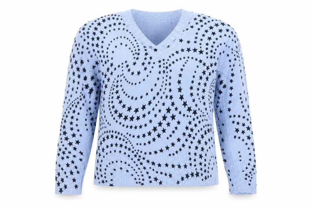 Marks & Spencer Womens Blue Star Print V-Neck Acrylic Jumper Size 12