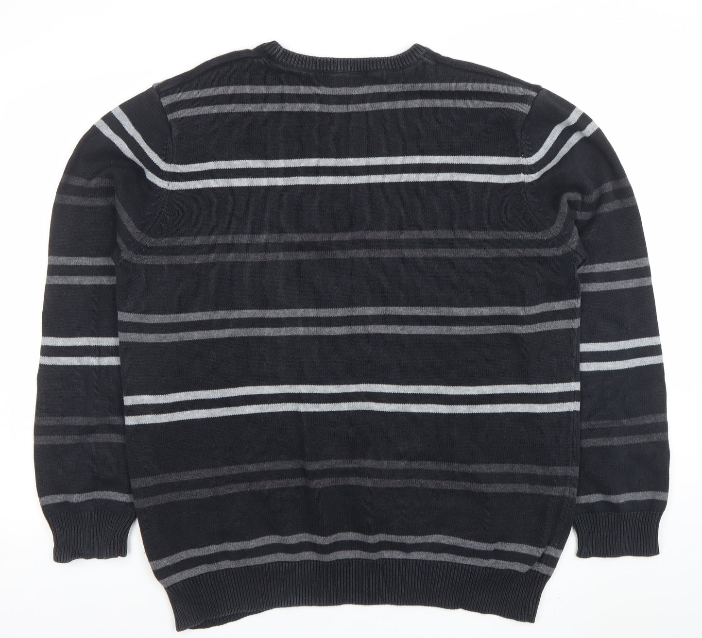 Maine New England Women's Black Striped Cotton Crew Neck Jumper Size L