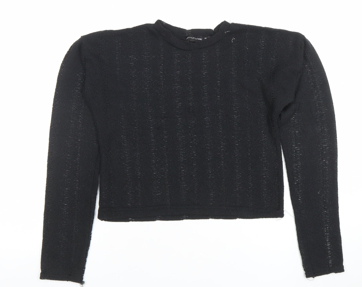 PrettyLittleThing Womens Black Size 6 Cropped Knit Long Sleeve Top