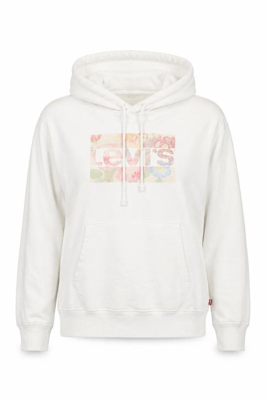 Levi’s Women White Floral Logo Pullover Hoodie Size Small