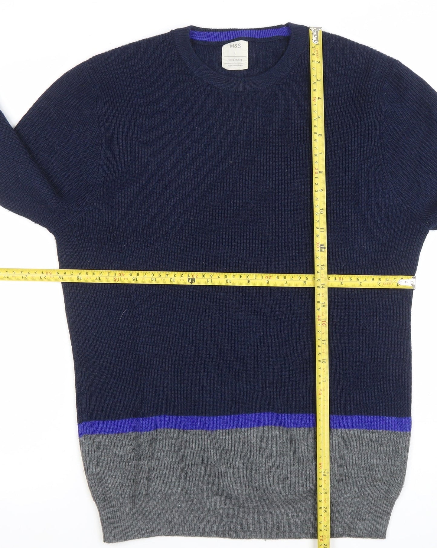 Marks and Spencer Men’s Blue Grey Crew Neck Jumper L Regular Fit