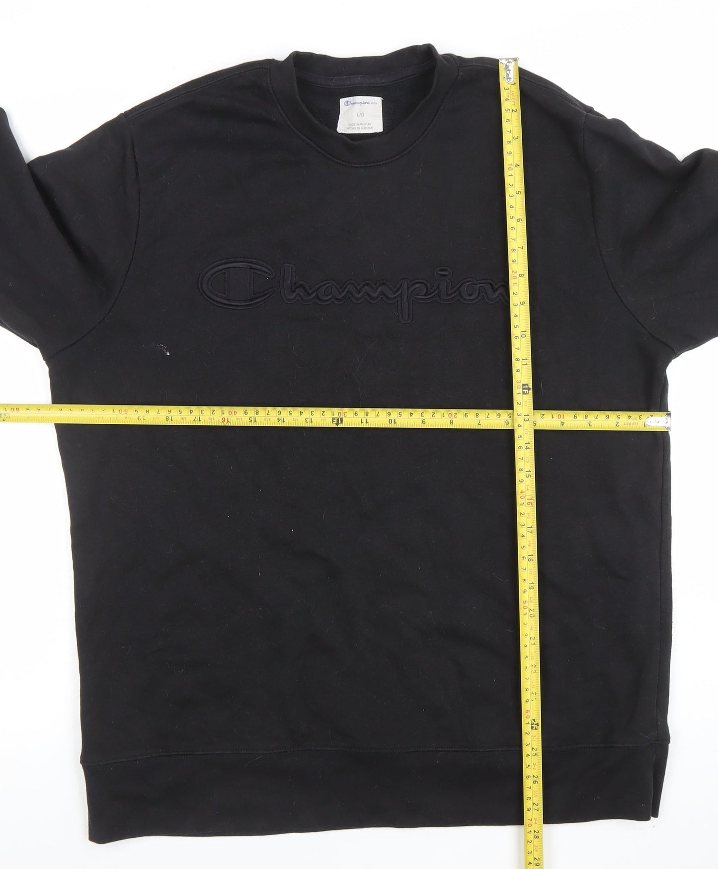 Champion Men's Black Large Crew Neck Sweatshirt Pullover Logo