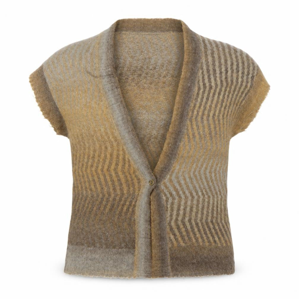 Mexx Womens Brown XL V-Neck Open Knit Cardigan Short Sleeve