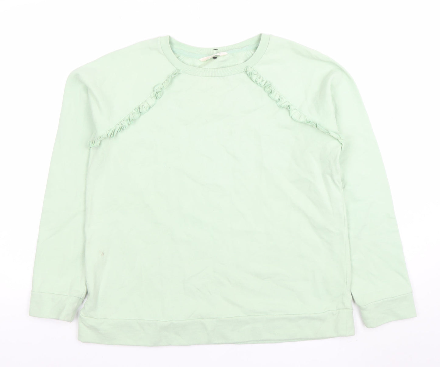 Woolovers Womens Mint Green Long Sleeve Pullover Sweatshirt M Cotton Ruffle Trim