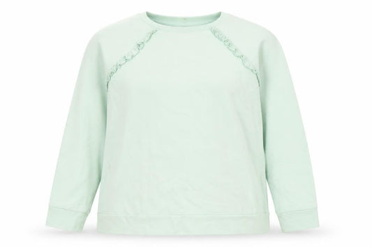 Woolovers Womens Mint Green Long Sleeve Pullover Sweatshirt M Cotton Ruffle Trim