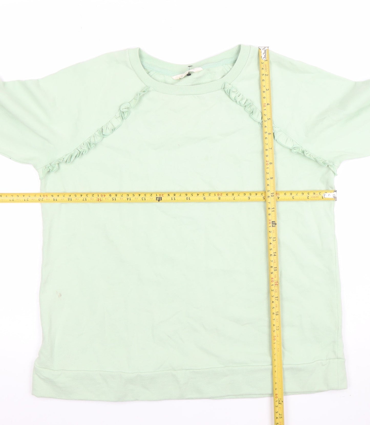Woolovers Womens Mint Green Long Sleeve Pullover Sweatshirt M Cotton Ruffle Trim