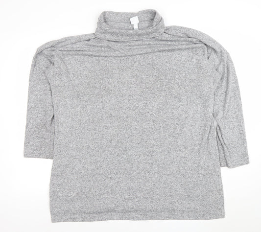 H&M Women’s Grey Roll Neck Relaxed Knit Jumper XL