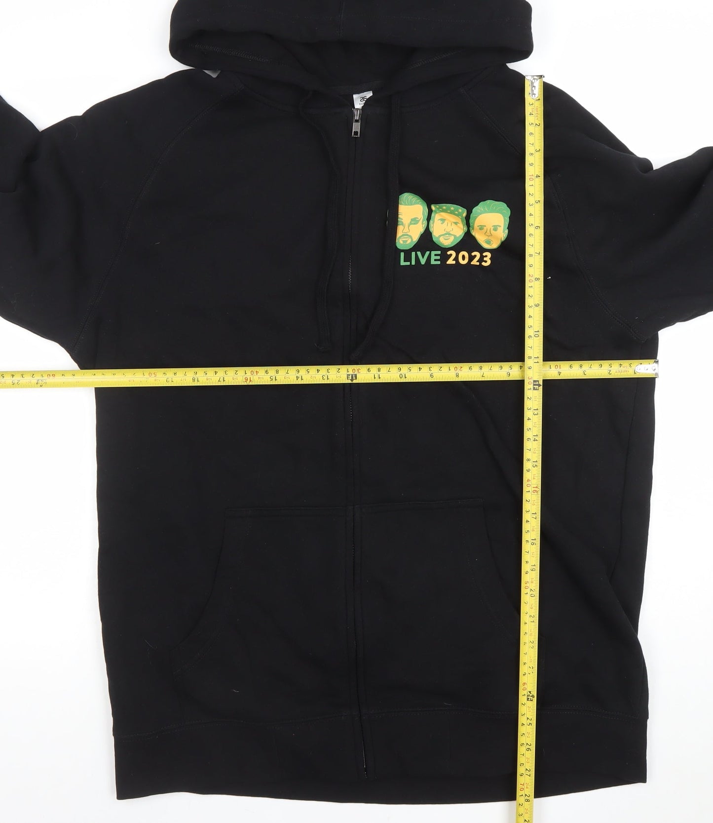 AS Colour Men's Black Full Zip Hoodie XL Graphic Live 2023 Sweatshirt