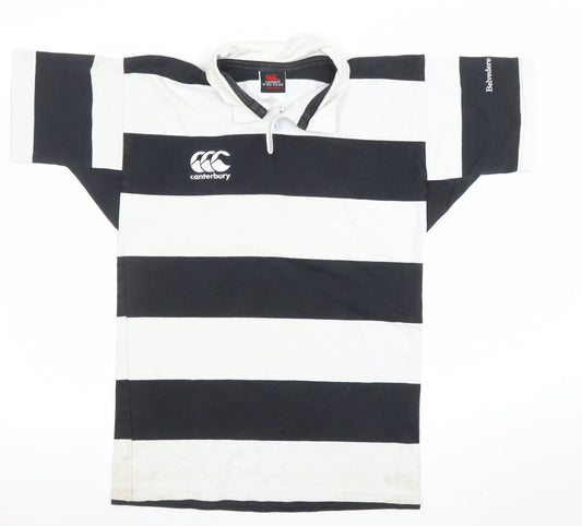 Canterbury Boys Black & White Striped Rugby Polo Shirt 14 Years
