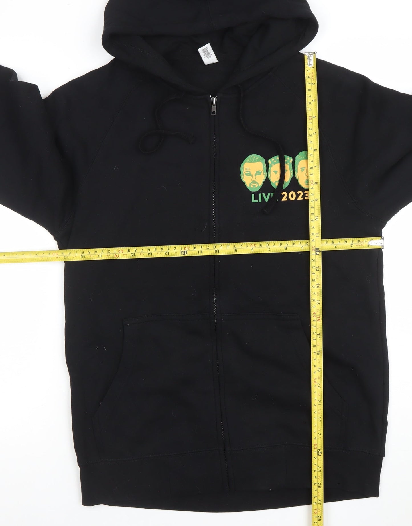 AS Colour Men's Black Full Zip Hoodie Small Graphic 2023 Live Print