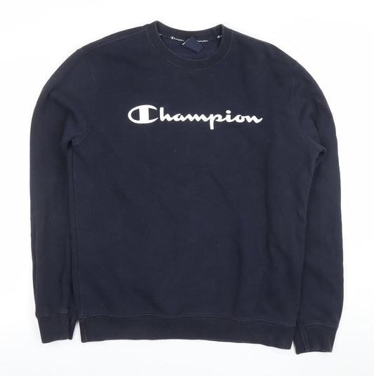Champion Mens Blue Large Crew Neck Fleece Sweatshirt Pullover