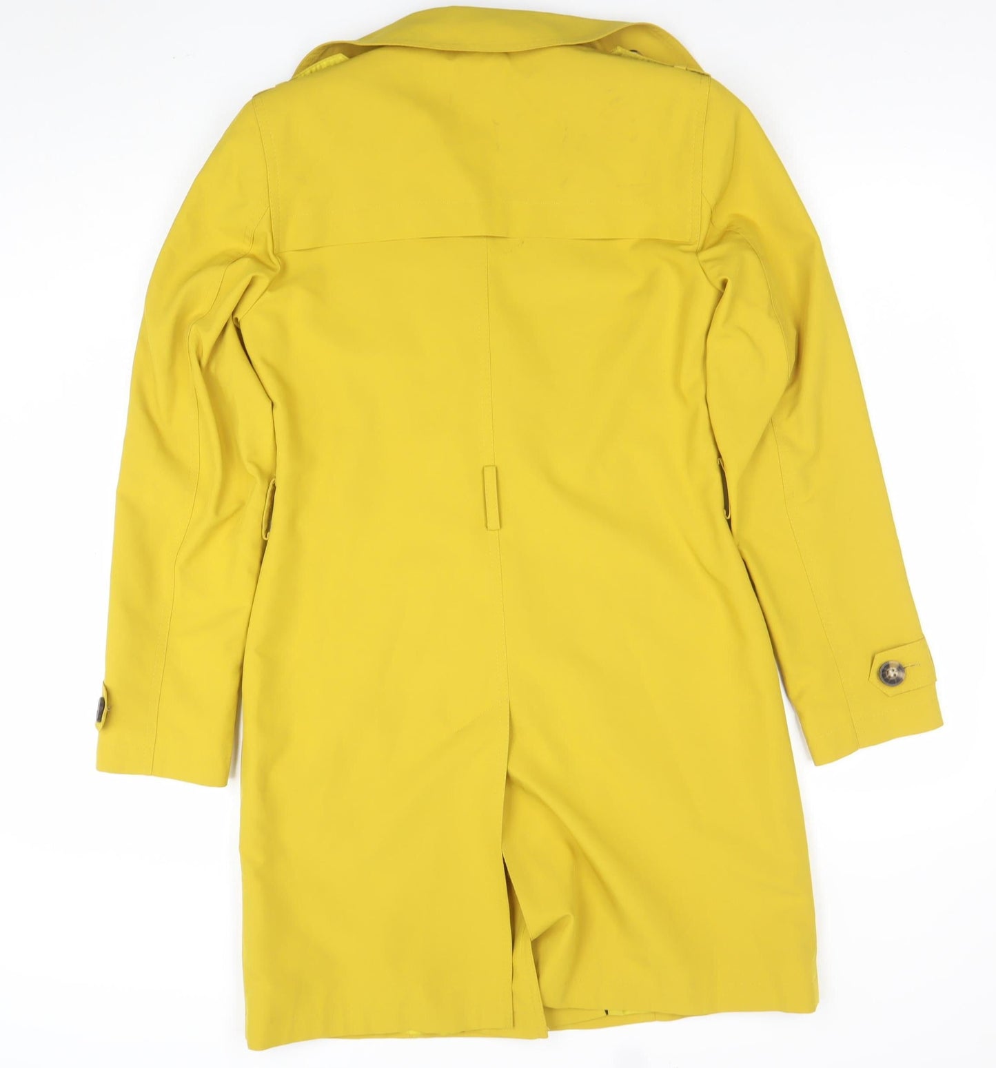 Marks and Spencer Women Yellow Trench Coat Size 8 Long Lined Button Detail