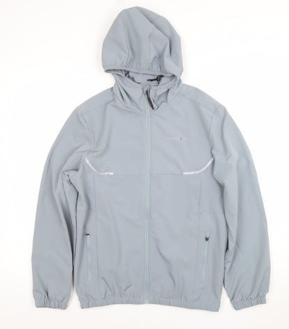 Additional front view of Technicals boys’ grey hooded soft shell jacket 13 years full zip outdoor
