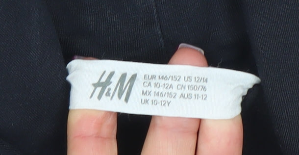 H&M Boys Black Hoodie 10-12 Years Graphic Print Pullover Sweatshirt