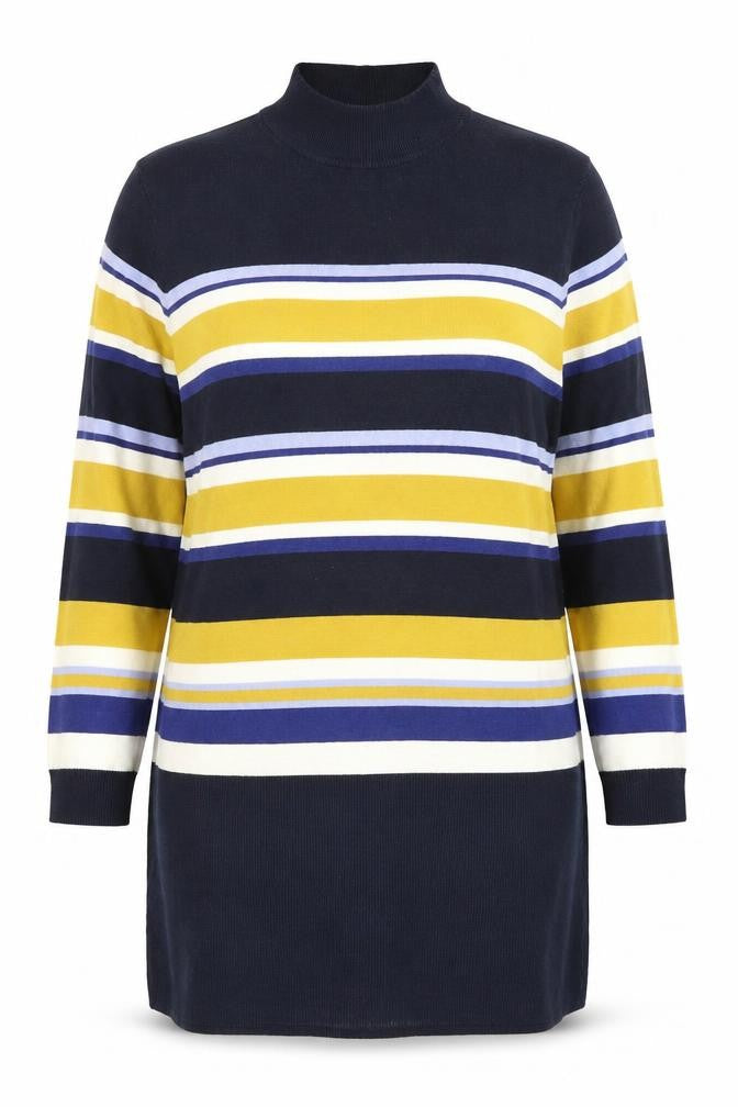 Marks & Spencer Womens Multicoloured Stripe Roll Neck Tunic Jumper Size 18