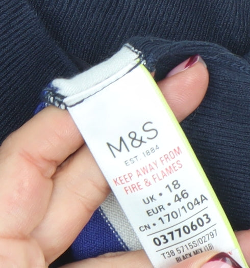 Marks and Spencer Womens Multicoloured Stripe Roll Neck Tunic Jumper Size 18