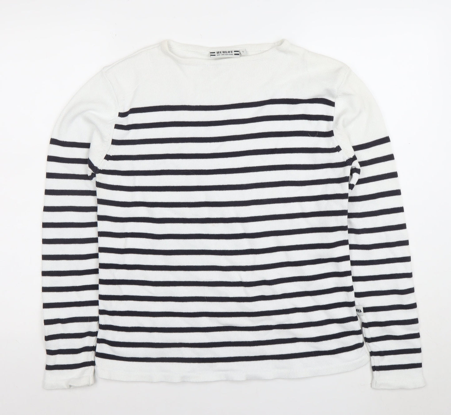 Hublot Women’s White Navy Striped Cotton Boat Neck Jumper S
