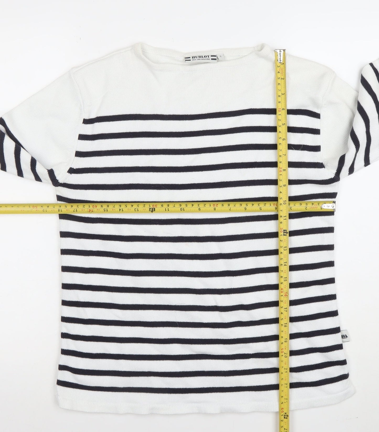Hublot Women’s White Navy Striped Cotton Boat Neck Jumper S