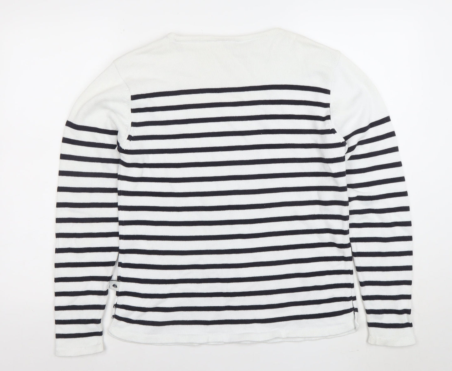 Hublot Women’s White Navy Striped Cotton Boat Neck Jumper S