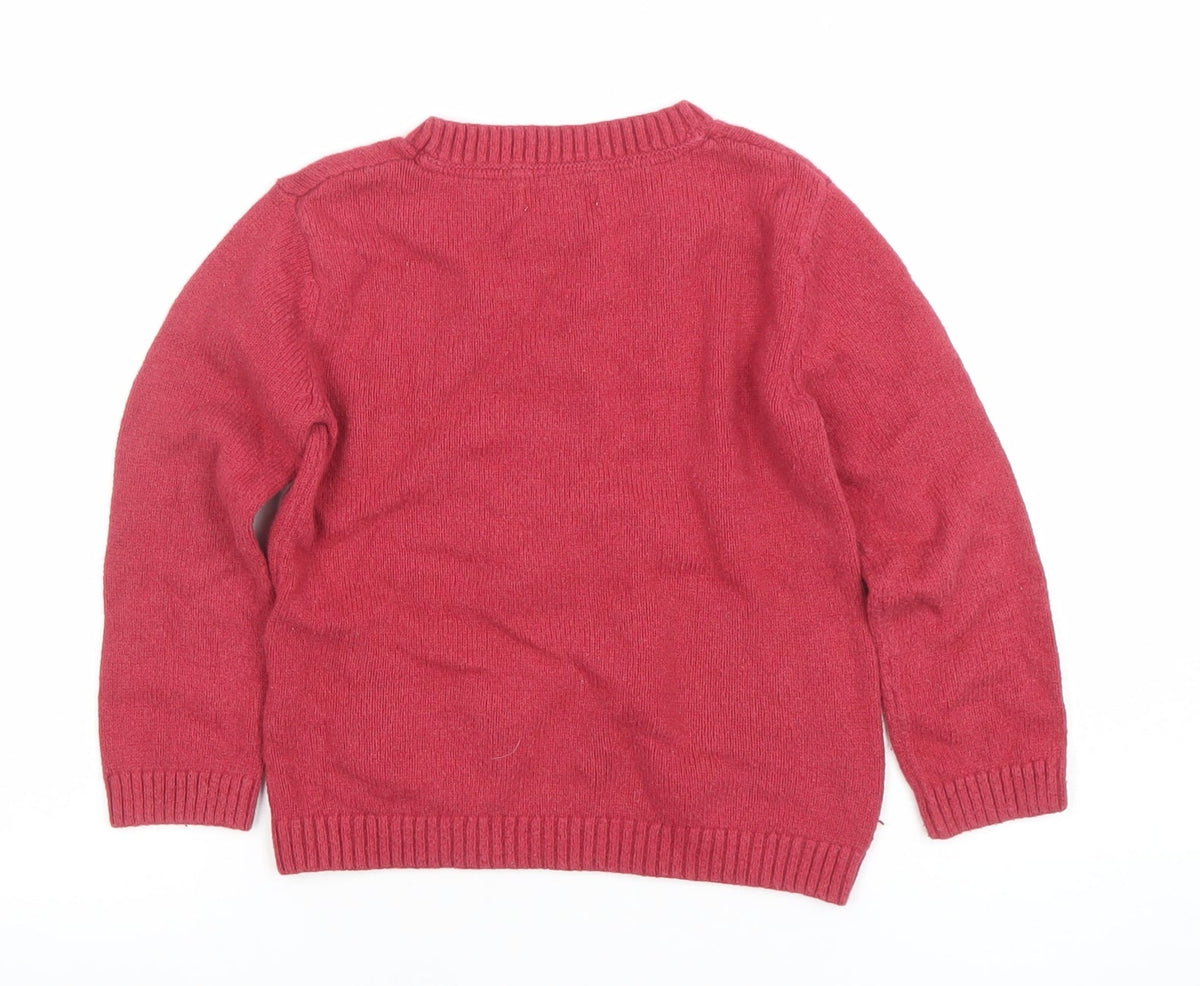 FatFace Girls Red Giraffe Jumper 5-6 Years Cotton Blend Crew Neck