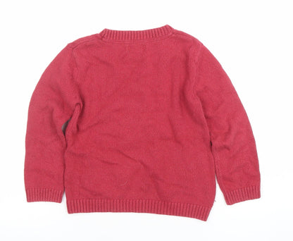 FatFace Girls Red Giraffe Jumper 5-6 Years Cotton Blend Crew Neck
