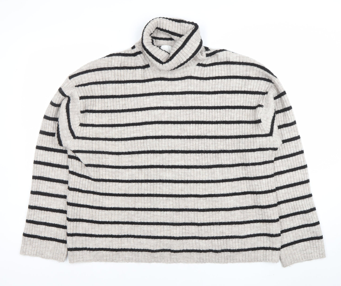 Marks and Spencer Women’s Beige Striped Roll Neck Wool Jumper Size 16