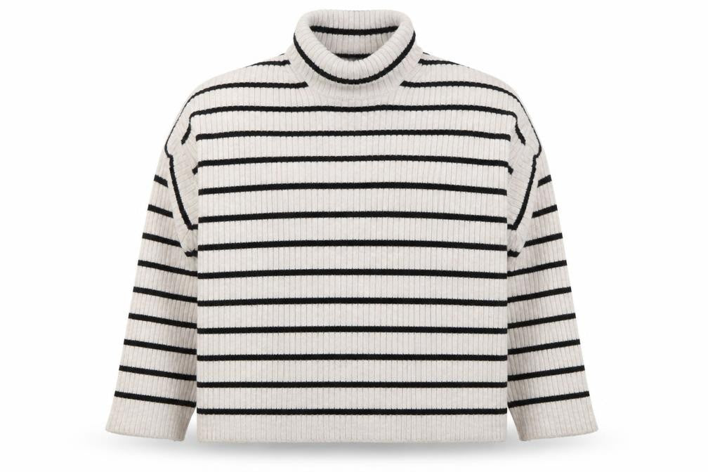 Marks & Spencer Women’s Beige Striped Roll Neck Wool Jumper Size 16