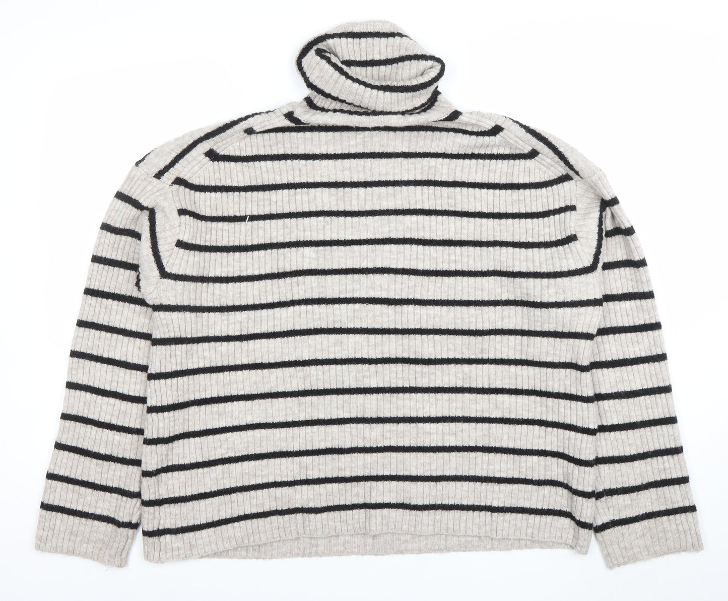 Marks and Spencer Women’s Beige Striped Roll Neck Wool Jumper Size 16