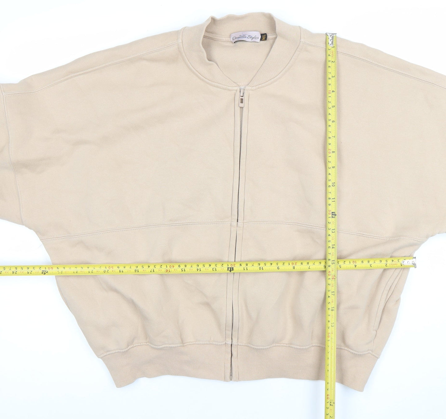 Danielle Styles Women Beige Full Zip Sweatshirt M/L Cotton Blend