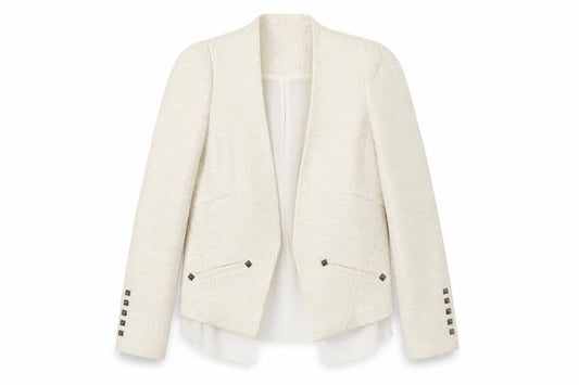 Mango Women’s Ivory Bouclé Blazer Jacket Size S Shawl Collar Tailored