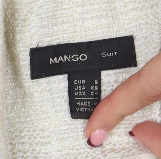 Mango Women’s Ivory Bouclé Blazer Jacket Size S Shawl Collar Tailored