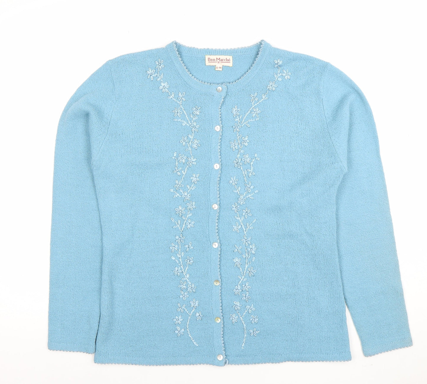 Bon Marché Women's Blue Embroidered Cardigan S/M Acrylic Viscose