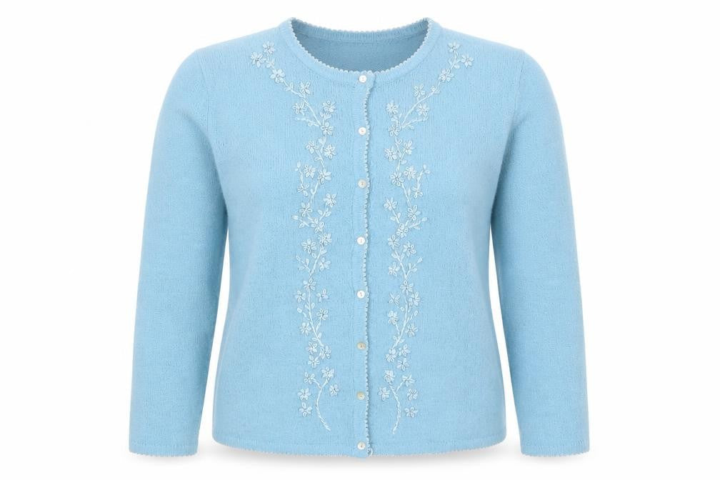 Bonmarché Women's Blue Embroidered Cardigan S/M Acrylic Viscose