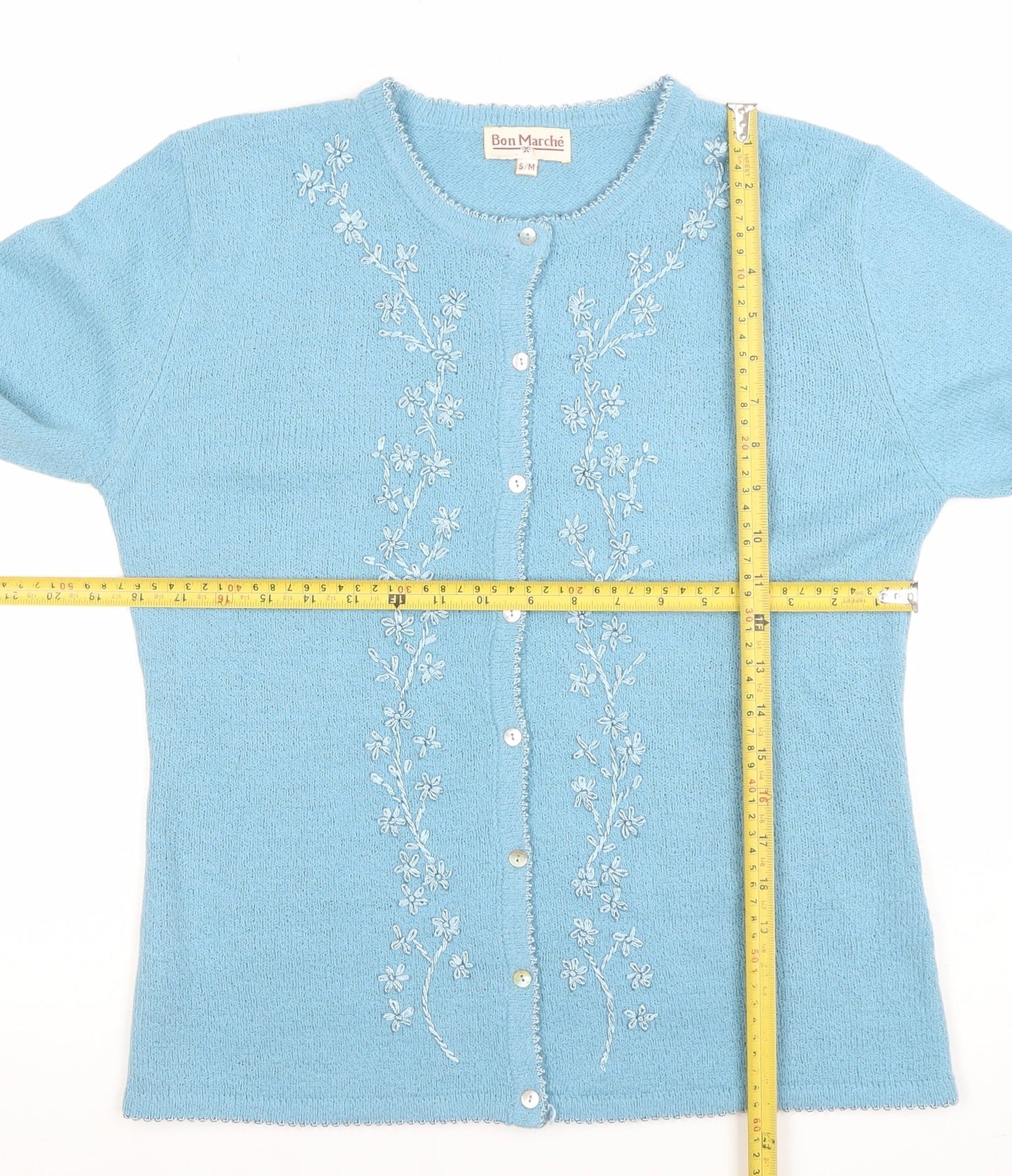 Bon Marché Women's Blue Embroidered Cardigan S/M Acrylic Viscose