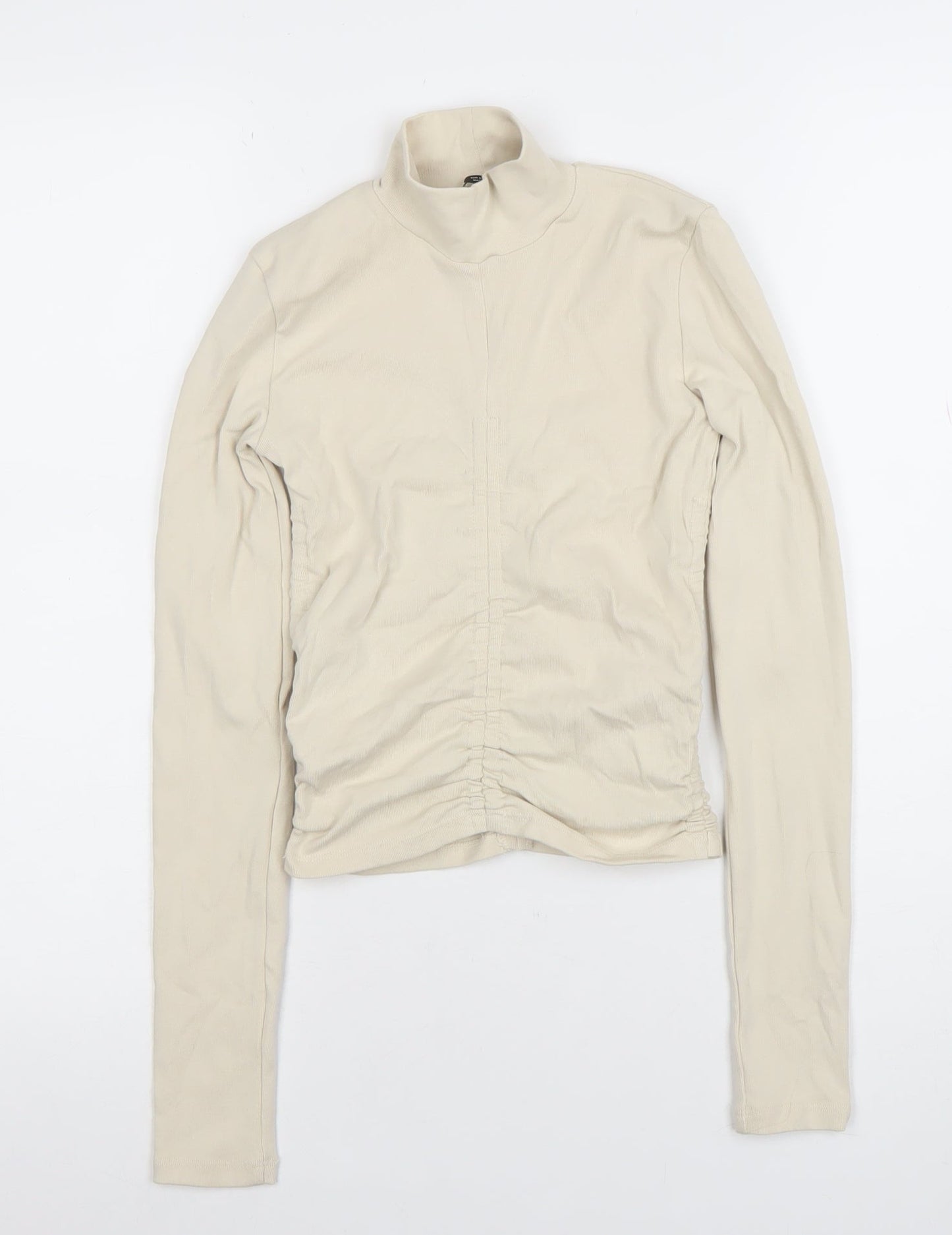 ZARA Women Beige Roll Neck Long Sleeve Jersey Top Size S