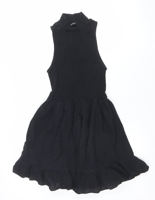 ZARA Women’s Black Sleeveless A-Line Ruffle Short Dress Size S