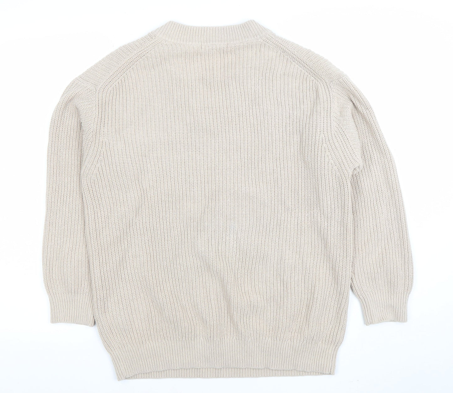 Uniqlo Women Beige V-Neck Chunky Knit Jumper Size S