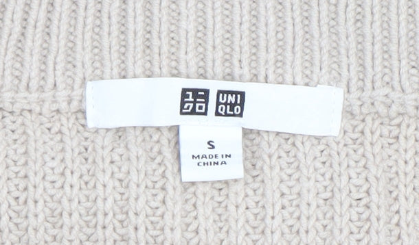 Uniqlo Women Beige V-Neck Chunky Knit Jumper Size S